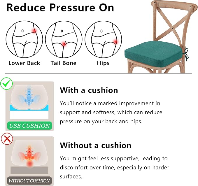 Nordjager Chair Cushions for Dining Chairs, 6 Pack Memory Foam Cushion | 2.5" Thick Chair Cushion; Waterproo Surface with 17" x 16" Size for Kitchen & Dining Chairs, Secure Ties and Washable Cover. - Image 6