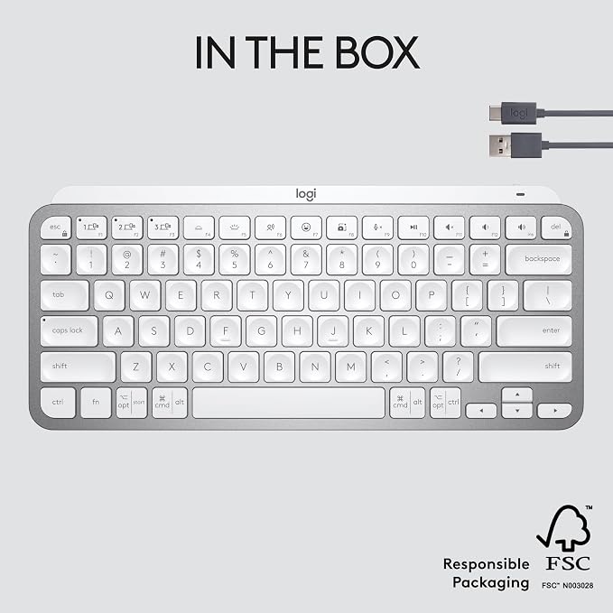 Logitech MX Keys Mini Minimalist Wireless Illuminated Keyboard - Pale Gray | Minimalist, illuminated, compact, backlit, USB-C, compatible with iOS, Windows, Linux, Android, metal build - Image 11