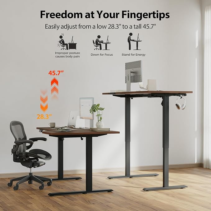 Agilestic 63 x 35 Inch Corner L Shaped Electric Standing Desk, Dark Walnut | Electric Height Adjustable, L-shape Workspace, Sturdy Steel Frame, Memory Preset, Hooks, 154 lbs, Easy Assembly, Splice Board - Image 6