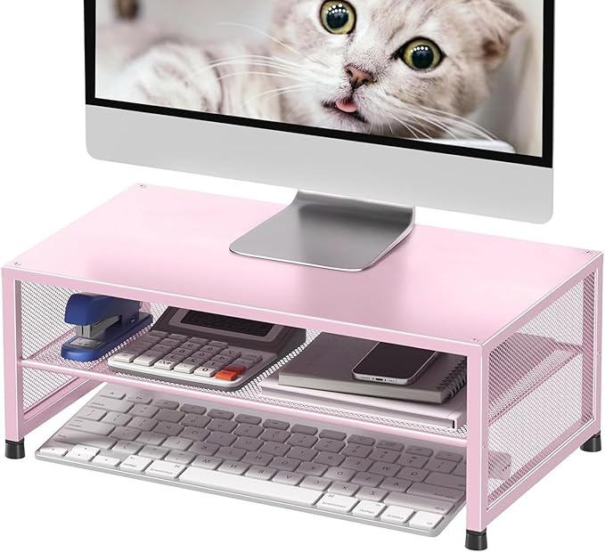 ECOLOVI 2-Tier Computer Monitor Stand Riser, Printer & Laptop Stand, Office Desk Accessories, Workspace Desk Organizer for Home Office Supplies, Pink - Image 8