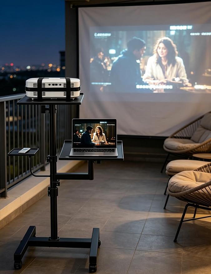 KOOV 2 Shelves Projector Stand, Max 47" Height Adjustable | Mobile Cart on Wheels, Projector Tripod Stand, Rolling Laptop Floor Stand, For Couch - Image 7