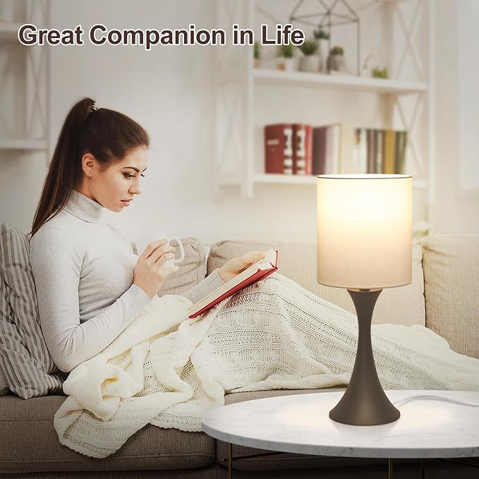 3 Way Touch Control Table Lamp, Dimmable Bedside Lamp, Nightstand Light | Desk Lamp with Beige Shade and Dark Brown Base, Small Lamp for Living Room, Bedroom, Dorm, Office, 3000K LED Bulb Included - Image 5