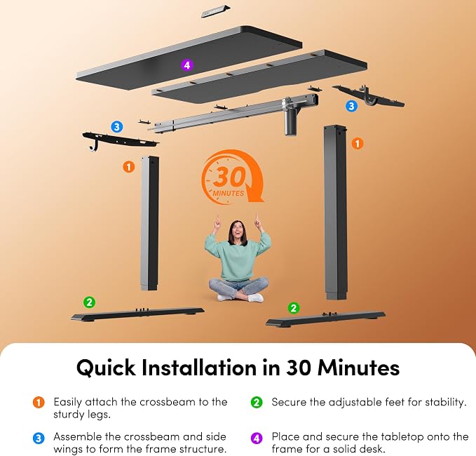 FEZIBO Standing Desk 40 × 24 Inch Electric Height Adjustable, Black | Sit and Stand Up Adjustable Desk, Home Office Computer Desk with 3 Customizable Memory Presets - Image 9
