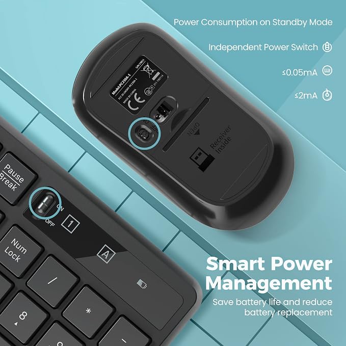 2.4G Wireless Keyboard Mouse Combo, Full-Sized for Computer- Black | Ergonomic, Low profile Keys, 3 DPI Adjustable, 2.4G Quiet Click Keyboaed Set for Laptop/Windows/Mac Lovaky - Image 4