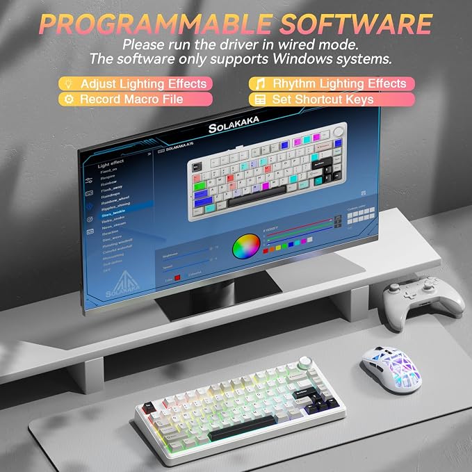 SOLAKAKA A75 75% Wireless Mechanical Keyboard, Hot Swappable Gaming Keyboard with Multifunction Knob & RGB, Gasket Mounted Creamy Keyboard, PBT Keycaps, Compact Layout for Win/Mac/PC - Image 8