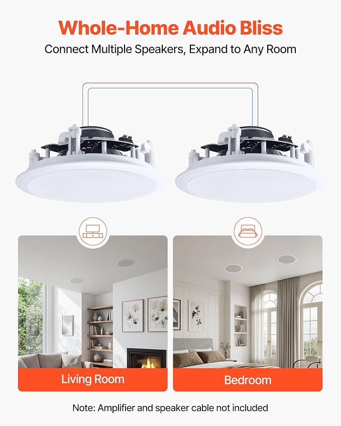 VEVOR in Ceiling Speakers, 8", in-Ceiling & in-Wall Speaker System, Hi-Fi Sound, 150W Peak, 2-Way Flush Mount Speakers, for Damp Humid Placement, Home Theater, Living Room, or Covered Patio, 1 Pair - Image 6