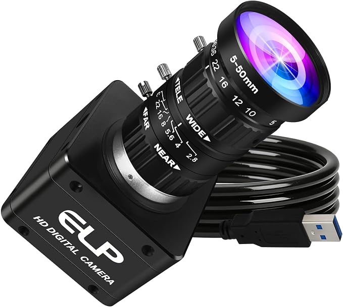 ELP Ultra HD 20MP Varifocal USB 3.0 Camera for Computer Manual Zoom 3840P USB3.0/2.0 Lightburn Cameras for Windows Linux Mac Pi 5-50mm 10X Variable Focus AR2020 High Speed 4K 30FPS Webcam for PC by ELP