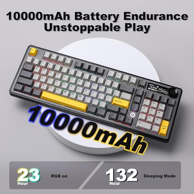 AJAZZ AK980 Wireless Keyboard with Smart Display & Knob,98% Mechanical Keyboard Tri-Mode BT/2.4G/USB-C, Hot Swappable, PBT Keycaps, with RGB Light for Win & Mac(Black,Murad Switch) - Image 8