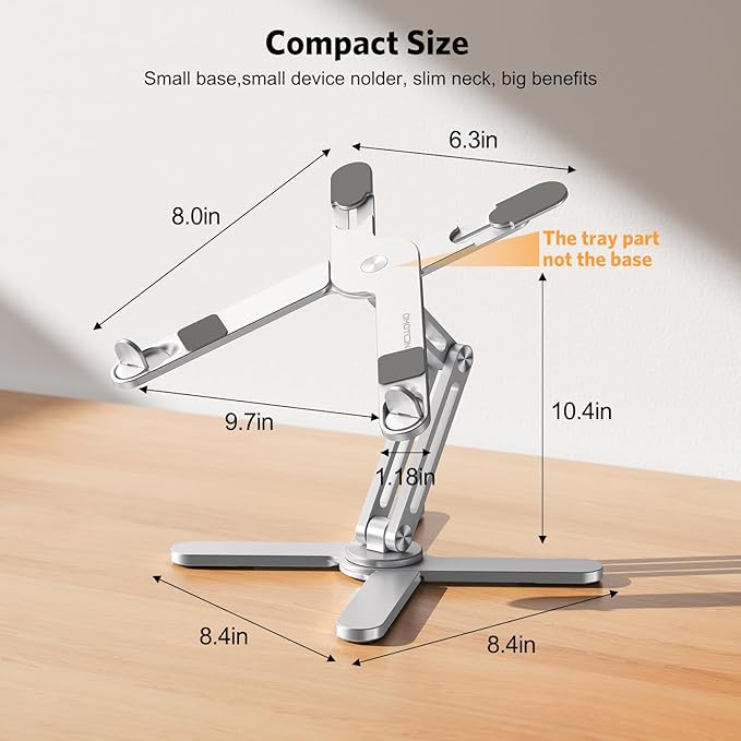 OMOTON LA10 360° Rotating Laptop Stand Riser Foldable for Desk, Silver | Aluminium Aolly, Adjustable Height Angles, Collaborative Work, Easy Storage, Fits Laptops up to 17", for MacBook Pro/Air HP - Image 5