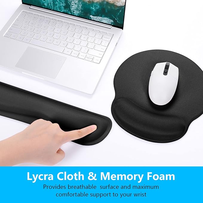 Dapesuom Keyboard Wrist Rest and Mouse Pad with Wrist Support, Memory Foam Cushion for Keyboard and Mouse Set, Ergonomic Desktop Pad Rests with Non Slip Base for Easy Typing & Pain Relief, Jet Black - Image 4