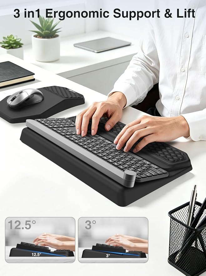 Ergonomic Wrist Rest with Keyboard Stand and Mouse Pad for Easy Typing | Keyboard Holder with Storage Slot, Mousepad for Carpal Tunnel Pain Relief with Massage Bulge and Slow Rebound Memory Foam - Image 3