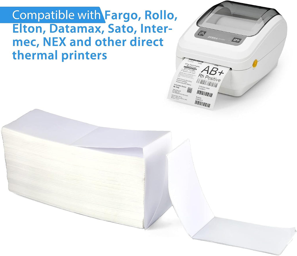 LotFancy 4x6 Thermal Labels, 3600 Shipping Labels Fanfold, 2 Stacks (1800 PCS per Stack), Perforated Mailing Postage Label, Permanent Adhesive, Address Label Compatible with Zebra, Rollo, Munbyn - Image 2