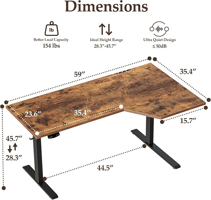 Klicelor L Shaped Standing Desk 59 x 35.4 Inch, Electric Height Adjustable Corner Desk for Home Office Workstation, Ergonomic Sit Stand Computer Table with Memory Controller, Rustic Brown - Image 3