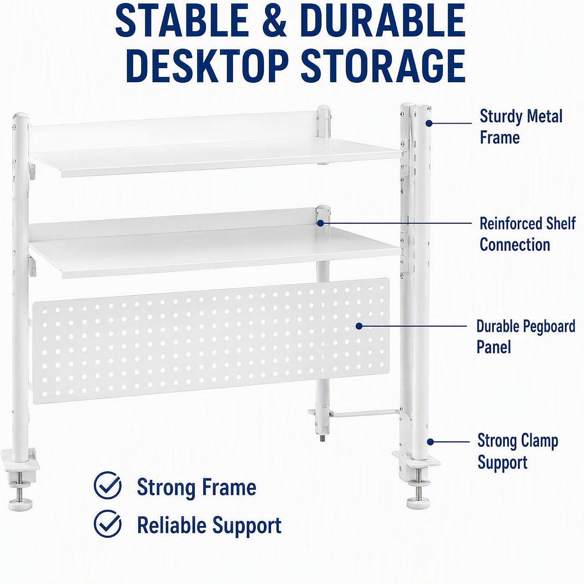 3-Tier Desk Organizer Shelf, Adjustable Pegboard Bookshelf, White - Image 6