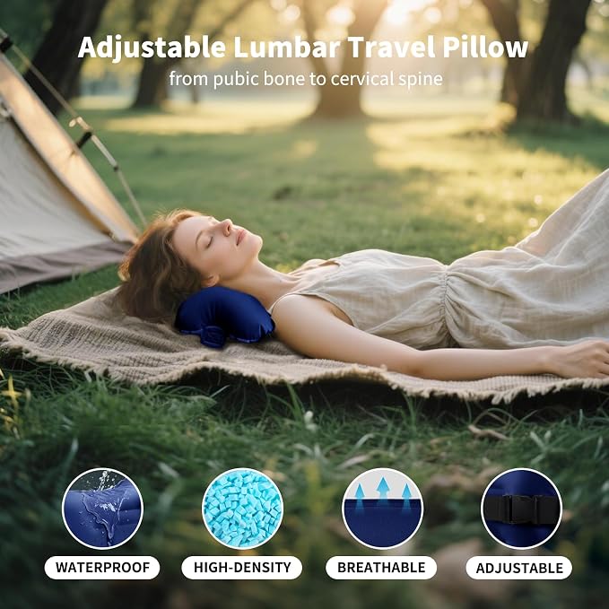 Mixtrend Travel Lumbar Pillow Inflatable Lumbar Support Pillow with Memory Foam, Back Support Pillow for Airplane Long Flight, Essential Travel Support Pillow for Women Men Kids（Navy Blue） - Image 9