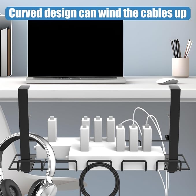 Under Desk Cable Management Tray with 52Pcs Different Essential Accessories | No Drill Steel Cord Organizer Kit for Home Office Standing Desk (15.7/13.4inch, Black) - Image 6