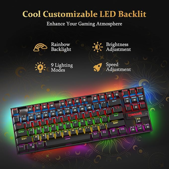Redragon K552 Mechanical Gaming Keyboard, 87-Key Compact, LED Gaming Keyboard with Red Switches, Anti-Ghosting, Metal Frame for PC Gaming & Typing, Beginner-Friendly (Black) - Image 2