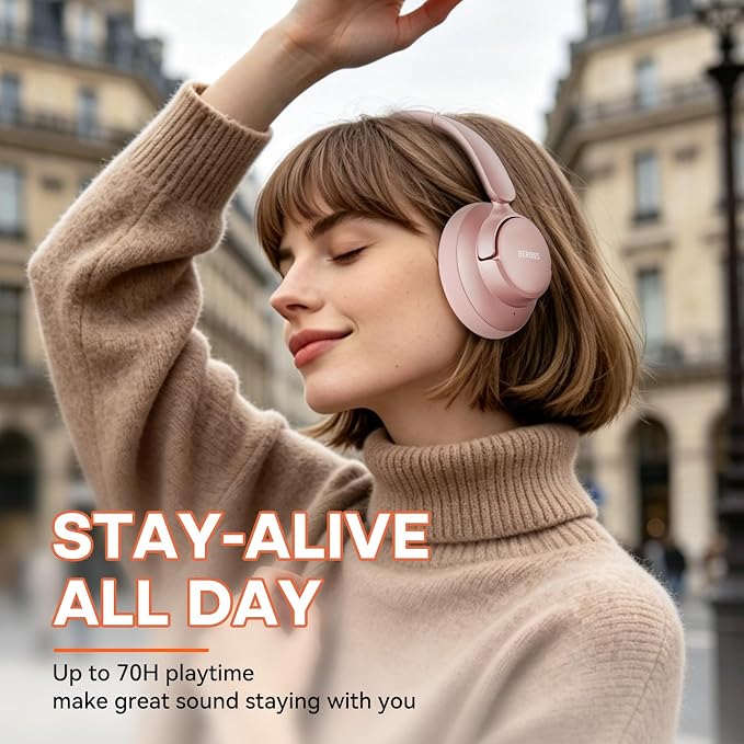 BERIBES Hybrid Active Noise Cancelling Headphones Wireless Over Ear 70Hours | Foldable Bluetooth 6.0,Transparent Modes,3.5MM Cable,Lightweight Built-in Mic,HiFi Stereo Deep Bass,Soft-Earpad,Fast Charging - Image 5