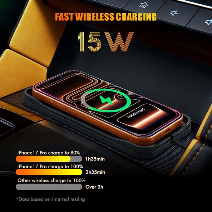 Wireless Car Charger,15w Fast Car Wireless Chargers Charging pad Non Slip Charger for Car Wireless Phone Charger for iPhone 17/16/15/14/13/12 Pro, SE3/SE2/XS/X/XR/8, 100cm Cable - Image 4