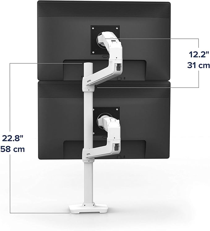 Ergotron – LX Vertical Stacking Dual Monitor Arm, VESA Desk Mount – for 2 Monitors Up to 40 Inches, 7 to 22 lbs Each – Tall Pole, White - Image 2