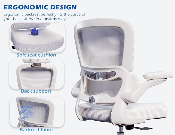 TRALT Ergonomic Office Chair Desk Chair with Adjustable Lumbar Support | Desk Chair Comfy with Flip-up Armrests Ergonomic Chair - Mesh Computer Chairs for Adults, 330lbs, PU Leather (White, 1) - Image 8