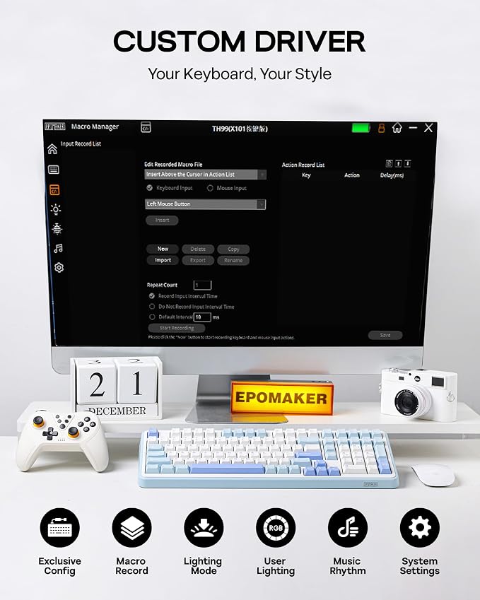 EPOMAKER TH99 Tri-Mode Wireless Mechanical Keyboard with 8000mAh Battery | Hot Swappable Custom RGB Gaming Keyboard with Numpad, Creamy Gasket Keyboard for PC/Mac/Office (Blue&White, Creamy Jade) - Image 7