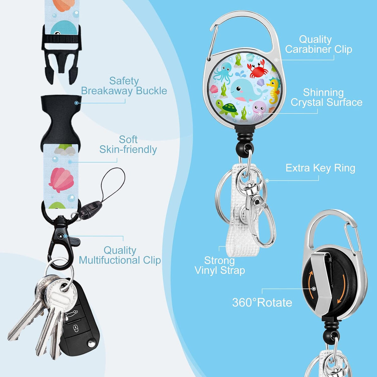 Ocean Lanyards for ID Badges, Badge Holder Retractable Reel Clip - Image 4