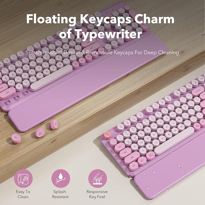 Wireless Keyboard Mouse Combo, Purple, Round Keycaps, Magnetic Wrist Rest | Full-size typewriter-style keyboard, 3 DPI mouse, auto sleep, 2.4GHz for Mac Windows PC laptop, lavender purple, Trueque CK23 - Image 3