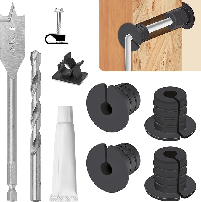Starlink Cable Grommet Routing Kit for 3/4 inch Wall Hole, 4PCS Wall Grommets Accessories Including 3/4" Spade Drill Bit, Drill bit, and 40 Wall Wire Clips by USEAMIE