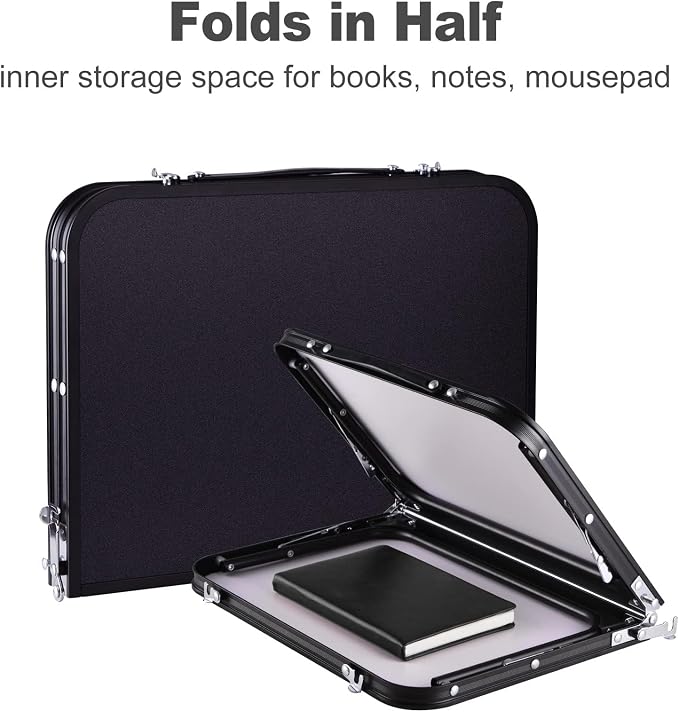 Foldable Laptop Desk, Portable Bed Table with Hidden Storage, Black | 23.6 x 15.3 in Work Surface, Hidden Storage, Aluminum Frame, Anti-Slip Feet, Carry Handle, Safety Locks - Image 2
