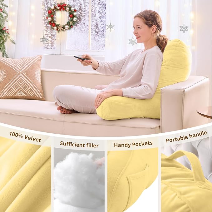 Sasttie Reading Pillow for Bed, Back Pillow for Sitting Up, Light Yellow | 23" Backrest Support Cushion for Couch, Sofa, and Floor, Dorm Essentials, OEKO-TEX, Adjustable Down Alternative Fill - Image 5