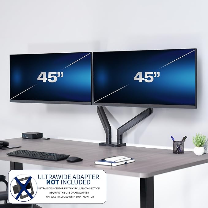 VIVO Heavy Duty Dual Ultra-Wide Monitor Tension Arm, Up to 45 inch Screens, Holds 44 lbs per Arm, Premium Desk Mount Monitor Stand for 2 Ultrawides, Black, STAND-V200V - Image 2