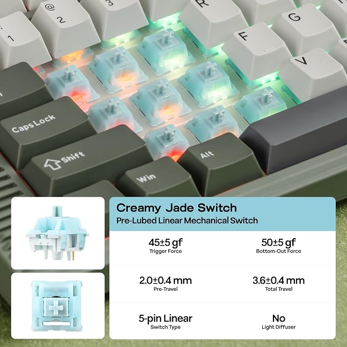 EPOMAKER RT85 Wireless Mechanical Keyboard with Joystick & DIY Screen | 8000mAh, BT/USB/2.4Ghz, Gasket, 5-Layer Paddings, Hot-Swap, PBT Keycap, 75% Gaming Keyboard (Army Green, Creamy Jade) - Image 7