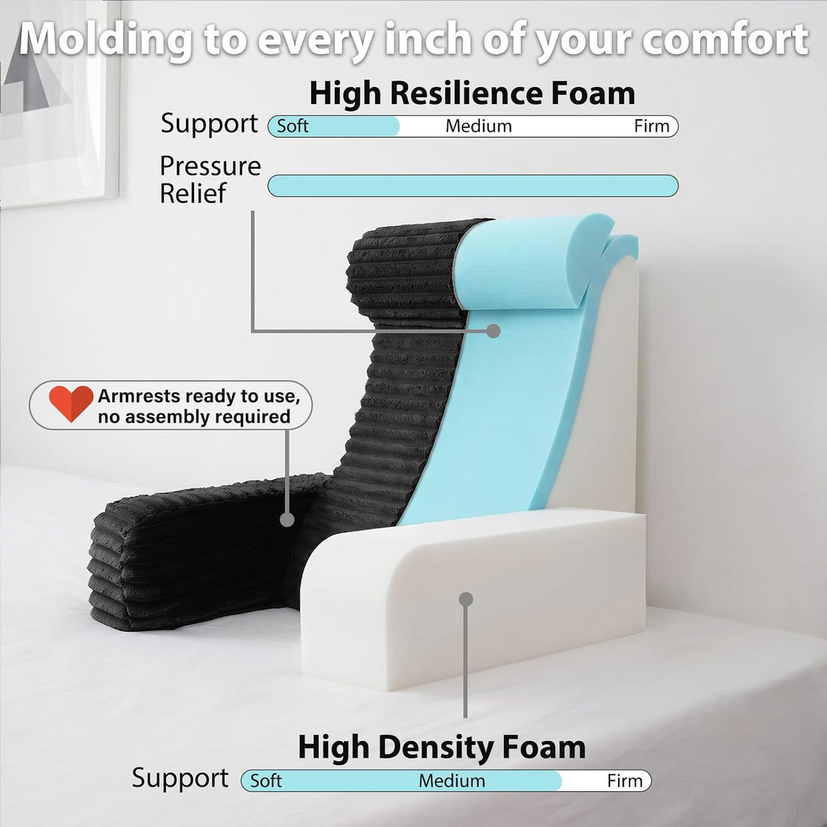 22" XL Back Pillow for Bed Sitting Up with Armrests & Big Pockets - Image 3