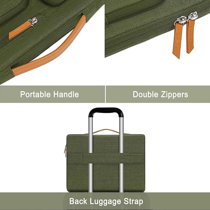 MOSISO 360 Protective Laptop Case 16 inch, 15-15.6 inch Laptop Sleeve | Compatible with MacBook Pro 16, HP Acer Dell Lenovo ASUS, Side Open Carrying Case with 4 Zipper Pockets, Olive Green - Image 4