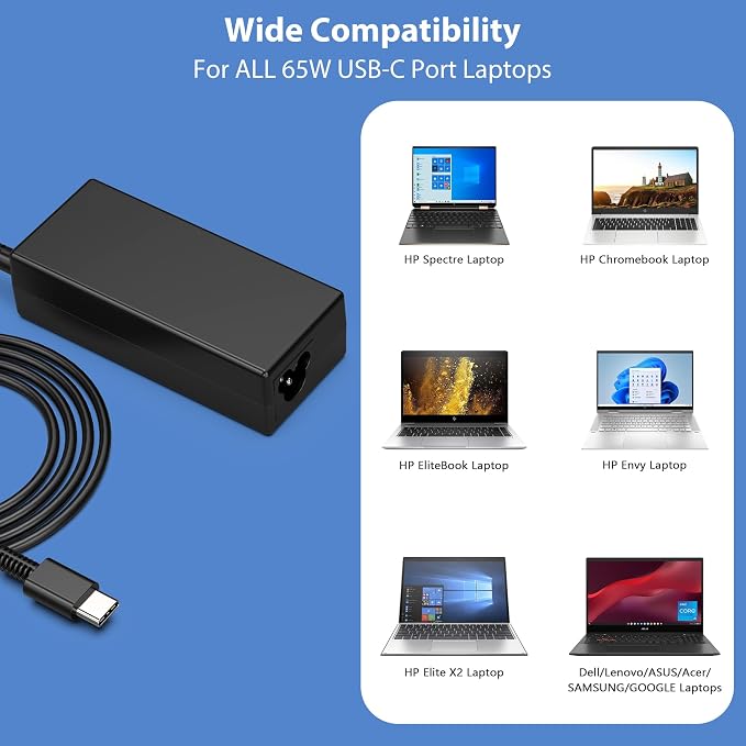 65W 45W USB C Laptop Charger Compatible with HP,Lenovo Thinkpad Yoga,Dell,Asus,Acer,Samsung Chromebook Charger Fast Charging Type C Laptop Charger AC Adapter Power Cord Supply - Image 4