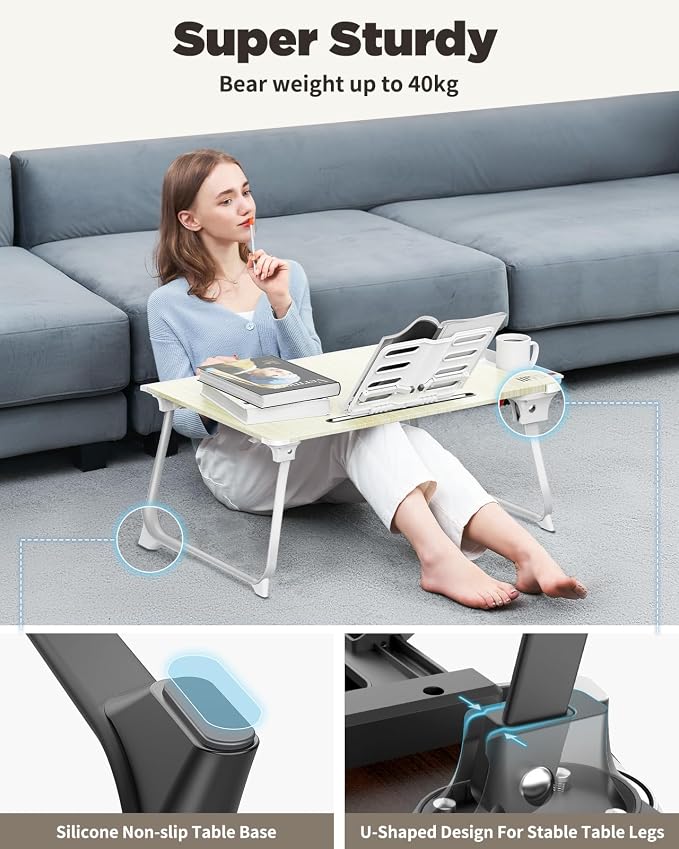 SAIJI Laptop Desk for Bed, XX-Large Foldable Bed Tray Table, 25.6" x 19.3" | Laptop Table for Eating Breakfast, Writing Working Gaming Drawing with Storage Drawer, Bookstand, Tablet Stand, Black Cherry - Image 4