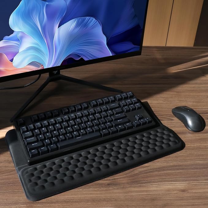 Computer Keyboard Stand with Wrist Rest, Ergonomic Tilted Keyboard Holder - Keyboard Riser with Wrist Pad - Keyboard Tray Support for Office Home - Black - Image 7