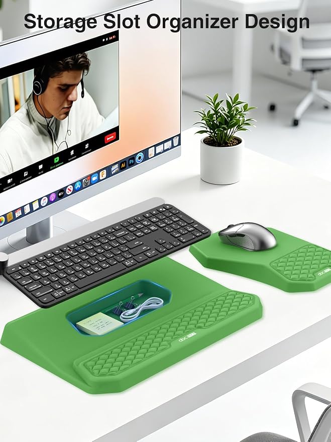 Ergonomic Wrist Rest with Keyboard Stand and Mouse Pad for Easy Typing | Keyboard Holder with Storage Slot, Mousepad for Carpal Tunnel Pain Relief with Massage Bulge and Slow Rebound Memory Foam - Image 4