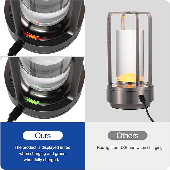 Rechargeable Cordless Small Metal Table Lamp, Stepless Dimming, 3-Color | Grey，2600mAh Battery, Portable LED Desk Light, Cute, Suitable for Indoor/Outdoor/Restaurant/Bedroom/Bar/Coffee/Camping - Image 4