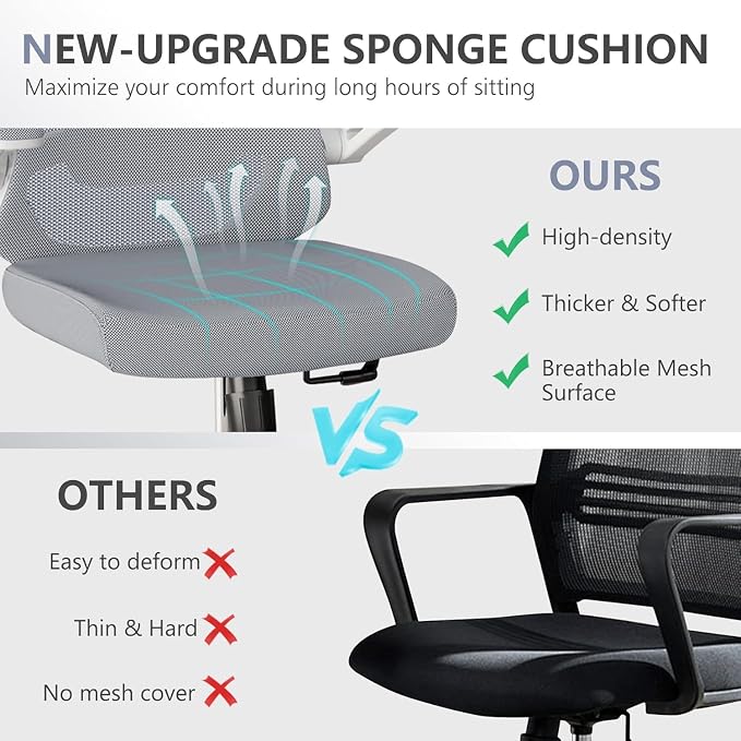Office Chair (07Grey, Chair) | 360° Swivel Adjustable Lumbar Support & Flip-Up Armrests capacity 300 lbs capacity - Image 4