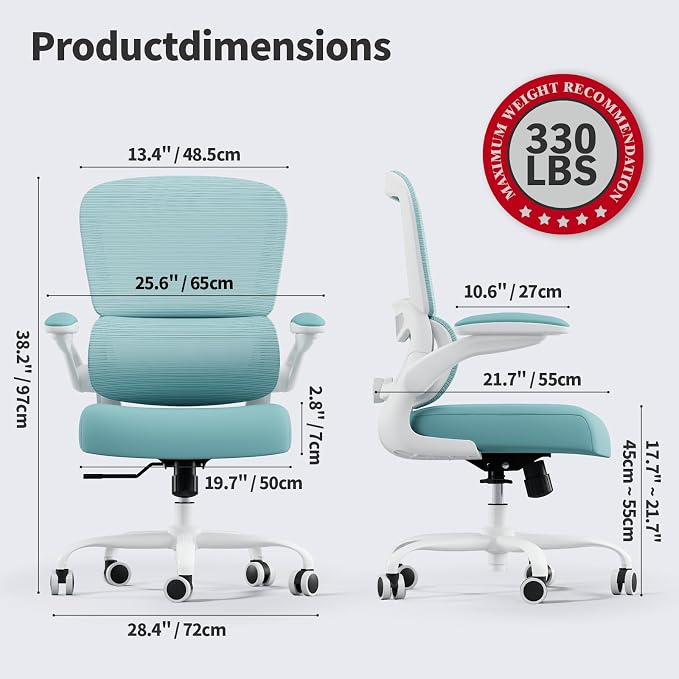 TRALT Office Chair - Ergonomic Desk Chair with Adjustable Lumbar Support, Mesh Computer Chair, Executive Chair for Home Office Comfortable Lumbar Support (1, Mint Green) - Image 2