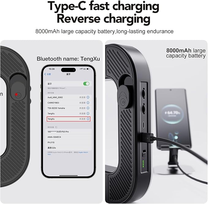 Smartphone Ring Selfie Light Kit Handheld LED Mobile Video Stabilizer Fill Lighting Rig Lights Built-in 8000mAh Battery Rechargeable for Phone Camera, YouTube, TIK tok Video Recording, Make up - Image 5