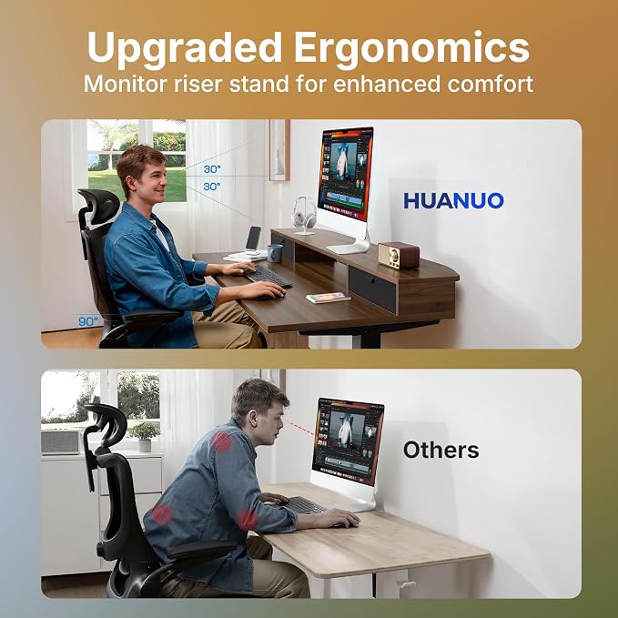HUANUO 40" X 24" Electric Standing Desk with 2 Drawers, C-Clamp Mount Compatible, Height Adjustable Computer Desk, Home Office Stand Up Desk with 4 Preset Heights & 2 Hooks, Walnut - Image 5