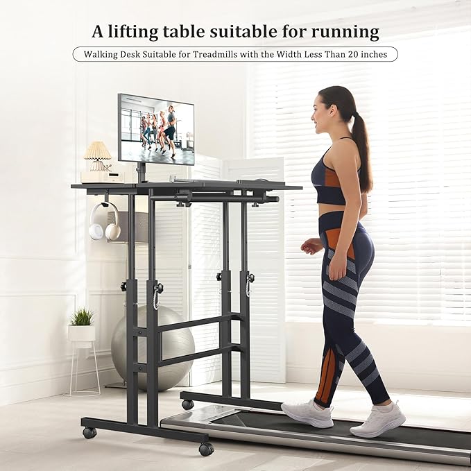 Enayplon Small Standing Desk with Wheels, Mobile Stand Up Desk, Portable Standing Table on Wheels for Walking Pad, Rolling Computer Desk Adjustable Height, Tall Table - Image 7