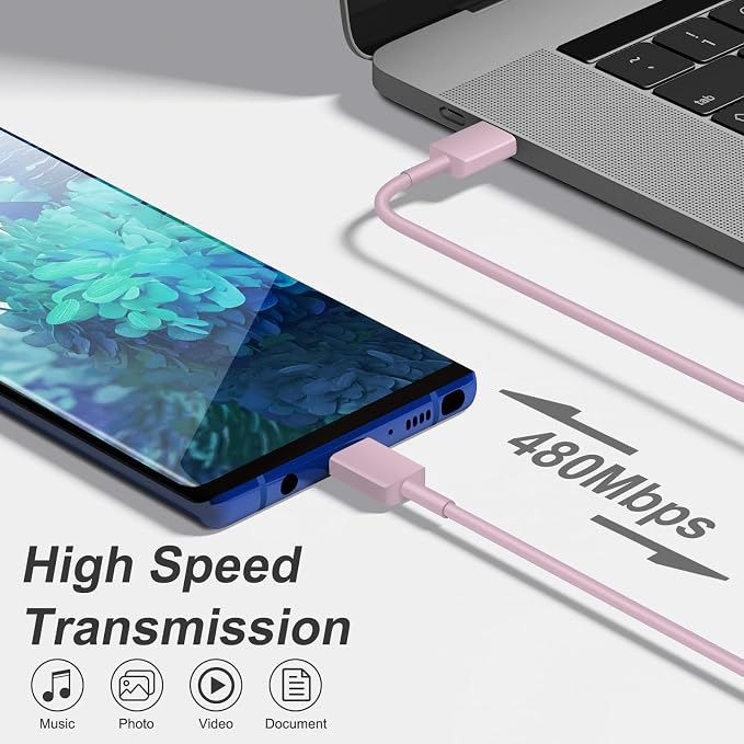 USB C Charger Type C Charger Fast Charging Long 6FT 45W Samsung Charger | for iPhone Air/17 Plus/17 Pro/17 Pro Max/16 Plus/16 Pro/16 Pro Max/15 Pro Max/iPad Pros/Samsung Galaxy S26/S25,Android(Pink) - Image 4