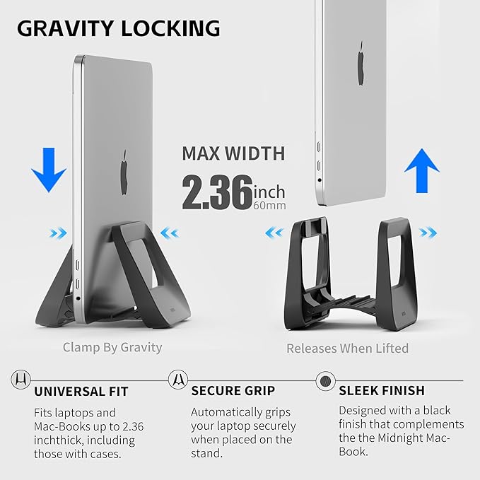 Vertical Laptop Stand for Desk,Plastics Laptop Holder Dock with Silicone Protection,Compatible with All MacBook/Surface/Samsung/HP/Dell/Chrome Book (Black) - Image 3