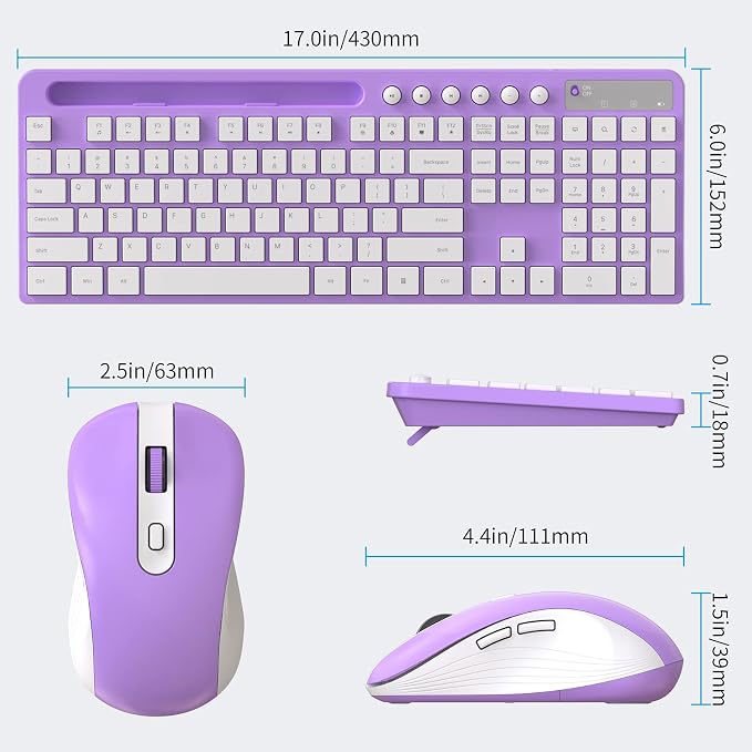 Wireless Keyboard and Mouse Combo, MARVO 2.4G Ergonomic Wireless Computer Keyboard with Phone Tablet Holder, Silent Mouse with 6 Button, Compatible with MacBook, Windows (Purple) - Image 4