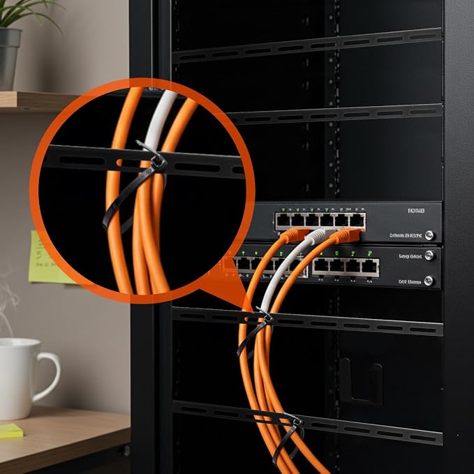 Zonon 4 Sets 1u 19 Inch Server Rack Cable Management Tie Bar Kit Includes 4 Pack 1u Tie Bars, 25 Zip Ties, 8 Cage Nuts & 8 Screws Work with Open Frame Enclosure Network Cabinet Mount Wire Management - Image 5