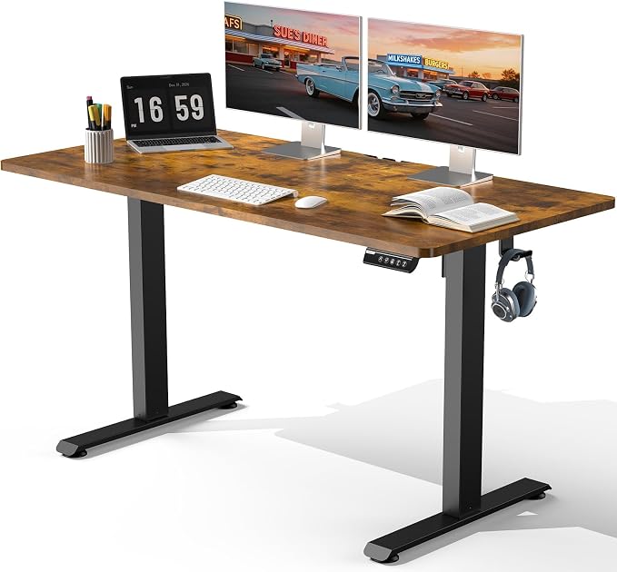 Veken 55" x 23.6" Super Large Standing Desk, Conference Room Tables, Brown | Height Adjustable Electric Computer Desk, Sit to Stand Up, Modern Workstation for Home Office, Writing, Gaming Study by Veken